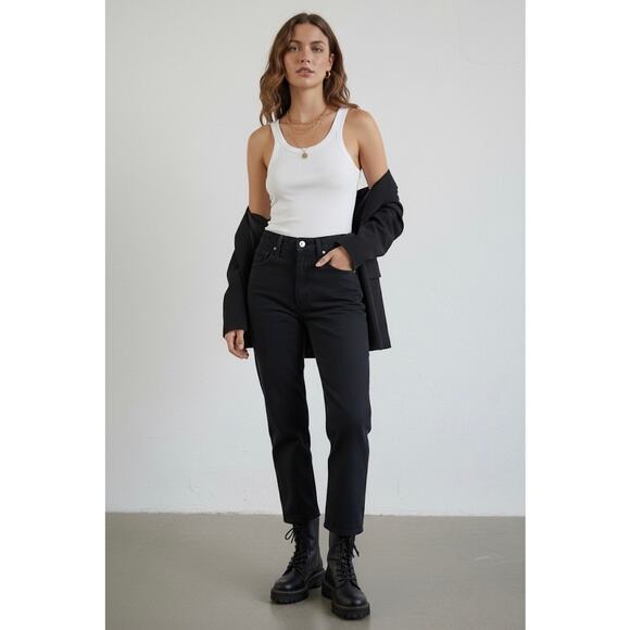 MOTHER Study Skimp High Rise Cropped Straight Leg Jeans Blue Graphite Black 26 - Picture 4 of 12